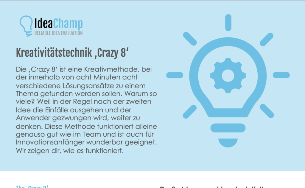 IdeaChamp Academy Checklisten und Arbeitsblätter Crazy 8